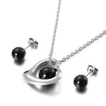 ONIBENZ Stainless Steel Heart Necklace & Black Ball Stud Earrings Set - Silver Tone - image 3