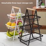 Generic 3-Tier Removable Fruit & Kitchen Storage Basket Rack with Wooden Handle - Countertop Organizer