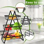 Generic 3-Tier Removable Fruit & Kitchen Storage Basket Rack with Wooden Handle - Countertop Organizer - image 5