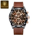 POEDAGAR  Superior Premium Brown Chronograph Designer Wristwatch For Legends