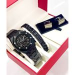 Pin Time Jagged And Rugged Steel Black Wristwatch + Rugged Bracelet/Cufflinks