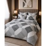 Detorlar Premium Grey Geometric Polycotton Bedsheet Set- 1 Bedsheet + 4Pillowcases
