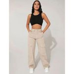 Solid Cargo Pant Beige With Free Scrunchies