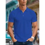 Men'S Casual Short-Sleeve Polo Shirt - Solid color, Breathable, Non-Stretch Fabric, Ideal for, Football, Golf, Tennis, and Outdoor Activities Beach wear collar Shirt rblue