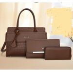 Fashion 3in1 Office Ladies Leather Handbag - Coffee - image 2