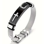 Fashion Cross Stainless Christian Bracelet – Black / Silver