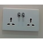 Double Universal Power Wall Socket with Dual Toggle Switches and White Tempered Glass Panel