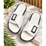 Premium White Buckle Palm Slippers
