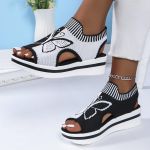 product_image_name-Fashion-Ladies Beautiful Light Platform Flat Female Sandal-black/white-1