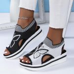 product_image_name-Fashion-Ladies Beautiful Light Platform Flat Female Sandal-black/white-2