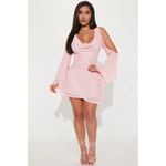 Fashion Pink Mesh Long Sleeve Cowl Neck Stretch Mini Dress for Women Party Clubwear Night Out - image 4