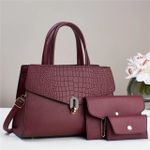 3set Quality Texture Luxury Leather Pattern Women's Handbag - Red
