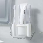 Generic 2PCS Wall Mounted Toothbrush Holder Set, No-Drill Bathroom Organizer with Toothpaste Storage and Rinse Cups, Gray - image 7