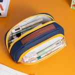 Generic Color Block Large Capacity Pencil Bag Multi Compartment Stationery Bag For School & Office - image 4