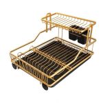Generic gold-colored metal dish rack features a two-tier design with a black drainage tray