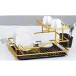 Generic gold-colored metal dish rack features a two-tier design with a black drainage tray - image 2