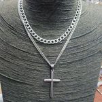 Cuban Link Silver Necklace With Cross Pendant
