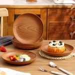 Generic Set of 5 thickened plastic dinner plates in woodgrain finish (19.5cm × 2.5cm) - image 4
