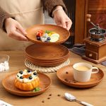 Generic Set of 5 thickened plastic dinner plates in woodgrain finish (19.5cm × 2.5cm) - image 5