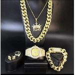 Keep Moving So Sparkling & Never Fading Studded Men's Complete Gold Wristwatch/Jewelry Set