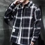 product_image_name-SXCHEN-Men's Black And White Plaid Loose Long Sleeve Trendy Shirt-2