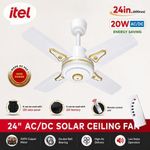 itel 24" 20W Short Blade AC/DC Solar Ceiling Fan with Remote Control
