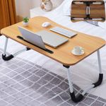 Generic Adjustable Foldable Laptop & Bed Side Table- Brown with Free Gift item