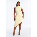 Fashion Butter Yellow Double Lined Ruched Slit Mock Neck Sleeveless Midi Dress for Women Casual Everyday Wear Date Night - image 3