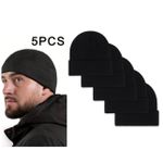 5 BLACK UNISEX FOLDABLE HEADWARMER BEANIE HAT