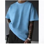 SMT SKY BLUE PREMIUM 100%COTTON OVERSIZED  POLO TSHIRT ROUND NECK SHORT SLEEVES  TEES POLO FOR MEN 