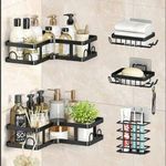 5-In-1 Stainless Steel Self-Adhesive Bathroom Shower Caddy & Organizer Set - Rustproof Black