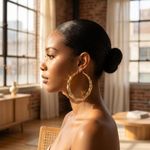 Fashion Women's Gold Bamboo Texture Large Hoop Earrings - image 5