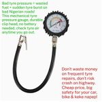 Generic 1Pc Black Mechanical Tire Pressure Gauge with Hose & Clip Chuck, Portable Tyre Air Pressure Tester for Car, Motorcycle & Bicycle