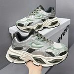 product_image_name-Fashion-Men’s Trendy Chunky Sneakers – White, Green & Grey Comfort Trainers Sports Shoe-1