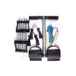 4-Way Training Set - Tummy Trimmer - Chest Expander - Jump Rope - Hand Grips - Black