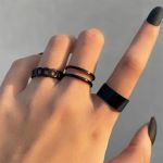 Classy 3 Black Knuckle Ring Set For Ladies Women