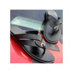 Men Toe Leather Slippers - Black
