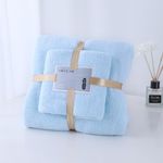 EiFESS Coral Fleece Towel Set (Face + Bath), Ultra Absorbent Light Blue - image 2