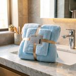 EiFESS Coral Fleece Towel Set (Face + Bath), Ultra Absorbent Light Blue - image 5