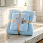 EiFESS Coral Fleece Towel Set (Face + Bath), Ultra Absorbent Light Blue - image 7