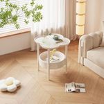 SIKITUT Modern Side Table Double-Layer Four-Leaf Clover Shape Coffee Table with Storage Shelf Creamy White - image 7