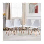 Dinning Plastic Chair With Wooden Leg- Set Of 4