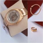 Forecast Quality Stylish No Fading Rosegold Wristwatch + /Bracelet & Ring