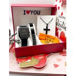  Arabic Numerals Men's Quartz casual Silicone Square wristwatch + Bracelet & Necklace 
