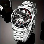 product_image_name-Fashion-4pcs/Set Hommes quartz montre ensemble, bracelet en acier inoxydable montre série-argent-2