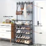 Generic 5-Tier Metal Shoe Rack Hat Rack Black Multi-Function Entryway Storage Organizer with Hanger and Hooks - image 8