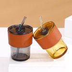 1 Pc Glass Cup Coffee Mug With Straw And Lid Brown Grey Available