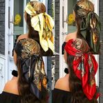 Print Square Scarf for Women - Lightweight Windproof Scarf & Head Cover, Classic Cashew Pattern Silk Scarf/Shawl female Trendy Headscarf