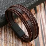 product_image_name-Fashion-Classic Men Unisex Leather  Layer Bracelet-Brown-1