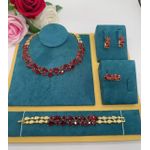 Red Crystal Teardrop Necklace And Earrings Set, Red Crystal Necklace Set,Red Teardrop Necklace Set, Red Necklace Set